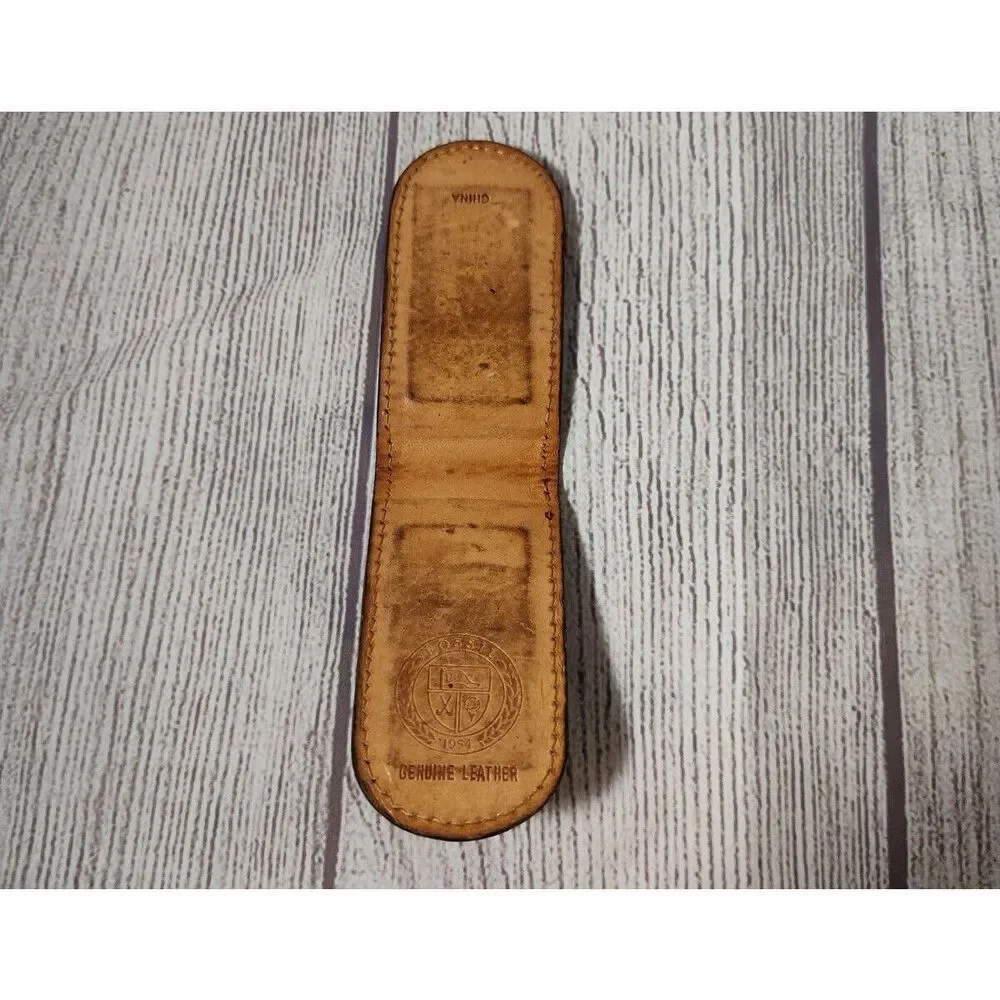 Fossil Genuine Vintage Golf Leather Magnetic Money Clip Brown w/Tin Case